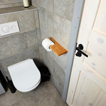 Įkelti vaizdą į galerijos rodinį, Medinis tualetinio popieriaus laikiklis su lentynėle