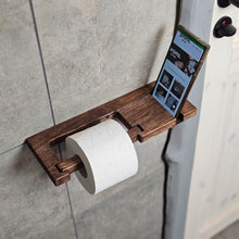 Įkelti vaizdą į galerijos rodinį, Medinis Tualetinio Popieriaus Laikiklis su Lentynėle, Sieninė Lentynėlė su Laikikliu Telefonui, Vonios Kambario Aksesuaras