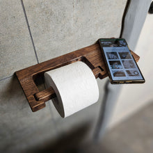Įkelti vaizdą į galerijos rodinį, Medinis Tualetinio Popieriaus Laikiklis su Lentynėle, Sieninė Lentynėlė su Laikikliu Telefonui, Vonios Kambario Aksesuaras