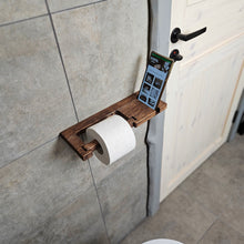 Įkelti vaizdą į galerijos rodinį, Medinis Tualetinio Popieriaus Laikiklis su Lentynėle, Sieninė Lentynėlė su Laikikliu Telefonui, Vonios Kambario Aksesuaras