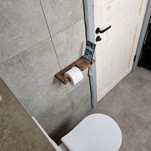 Įkelti vaizdą į galerijos rodinį, Medinis Tualetinio Popieriaus Laikiklis su Lentynėle, Sieninė Lentynėlė su Laikikliu Telefonui, Vonios Kambario Aksesuaras