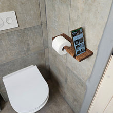Įkelti vaizdą į galerijos rodinį, Medinis Tualetinio Popieriaus Laikiklis su Lentynėle, Sieninė Lentynėlė su Laikikliu Telefonui, Vonios Kambario Aksesuaras