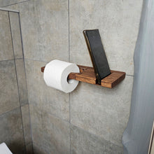 Įkelti vaizdą į galerijos rodinį, Medinis Tualetinio Popieriaus Laikiklis su Lentynėle, Sieninė Lentynėlė su Laikikliu Telefonui, Vonios Kambario Aksesuaras