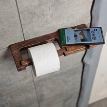 Įkelti vaizdą į galerijos rodinį, Medinis Tualetinio Popieriaus Laikiklis su Lentynėle, Sieninė Lentynėlė su Laikikliu Telefonui, Vonios Kambario Aksesuaras