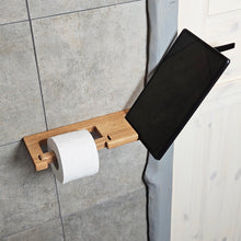 Įkelti vaizdą į galerijos rodinį, Medinis Tualetinio Popieriaus Laikiklis Su Lentynėle Ir Įpjova Telefonui, Vonios Kambario Dekoracija