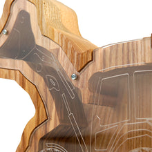 Įkelti vaizdą į galerijos rodinį, Medinė taupyklė ekskavatorius (2 dydžiai, 3 spalvos, graviravimas)