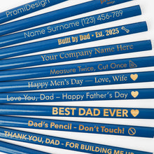 Įkelti vaizdą į galerijos rodinį, Graviruotas Mėlynas Dailidės Pieštukas, Įrankis Dirbtuvėms, Graviruotas Suvenyras, Dovana Tėčiui