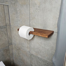 Įkelti vaizdą į galerijos rodinį, Medinis Tualetinio Popieriaus Laikiklis su Lentynėle, Sieninis Vonios Aksesuaras, Papildoma Vieta Popieriui Vonios Kambaryje