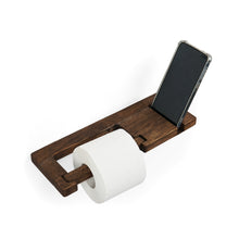 Įkelti vaizdą į galerijos rodinį, Medinis Tualetinio Popieriaus Laikiklis su Lentynėle, Sieninė Lentynėlė su Laikikliu Telefonui, Vonios Kambario Aksesuaras