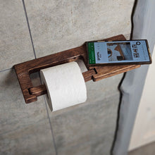 Įkelti vaizdą į galerijos rodinį, Medinis Tualetinio Popieriaus Laikiklis su Lentynėle, Sieninis Vonios Aksesuaras, Papildoma Vieta Popieriui Vonios Kambaryje