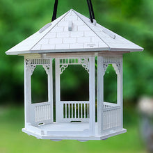 Įkelti vaizdą į galerijos rodinį, Balta medinė paukščių lesyklėlė, Gazebo formos paukščių namelis