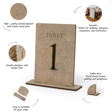 Įkelti vaizdą į galerijos rodinį, Minimalistiniai Pilki Mediniai Stalo Numeriai Renginiams, Stalo numeracija Restoranams