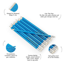 Įkelti vaizdą į galerijos rodinį, Personalizuoti Mėlyni Mediniai HB Pieštukai su Trintuku, Puiki Dovana Mokiniams, Menininkams ir Svečiams