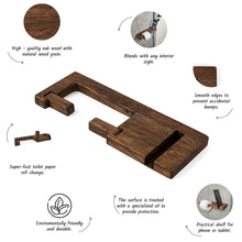 Įkelti vaizdą į galerijos rodinį, Medinis Tualetinio Popieriaus Laikiklis su Lentynėle, Sieninė Lentynėlė su Laikikliu Telefonui, Vonios Kambario Aksesuaras