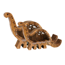 Įkelti vaizdą į galerijos rodinį, Medinė taupyklė dinozauras (didelė, ruda, graviravimas)