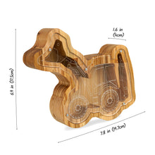 Įkelti vaizdą į galerijos rodinį, Medinė taupyklė ekskavatorius (2 dydžiai, 3 spalvos, graviravimas)