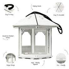 Įkelti vaizdą į galerijos rodinį, Balta medinė paukščių lesyklėlė, Gazebo formos paukščių namelis