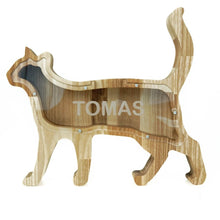 Įkelti vaizdą į galerijos rodinį, Medinė taupyklė katė (graviravimas)