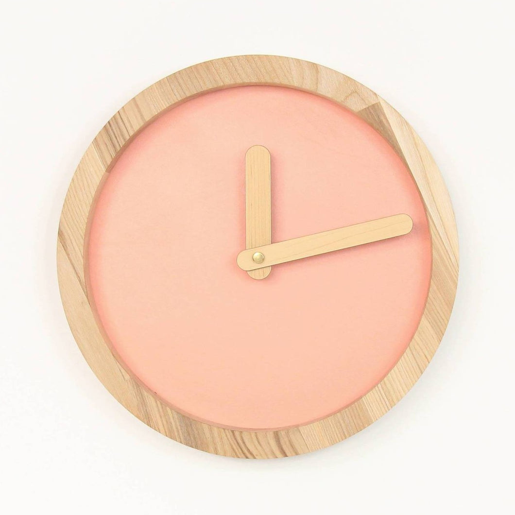 Laikrodis - Medinis Apvalus Laikrodis (Rožinė dirbtinė  Oda)