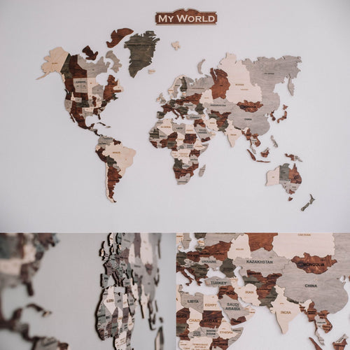 Medinis sieninis pasaulio žemėlapis Multicolor ( DISP012O )